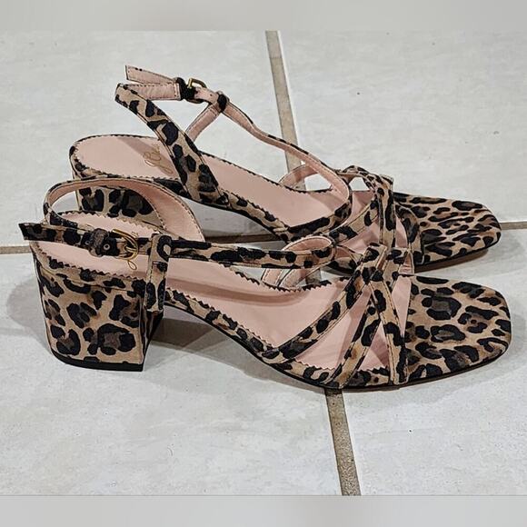 J. Crew Odette leopard print block heel leather Strappy Sandals size 6 - Picture 3 of 8